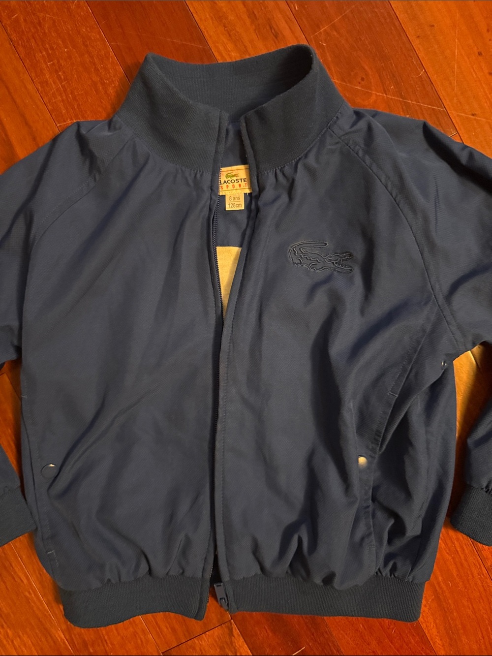 Lacoste Kids Navy Blue Zip Jacket with Embroidered Croc